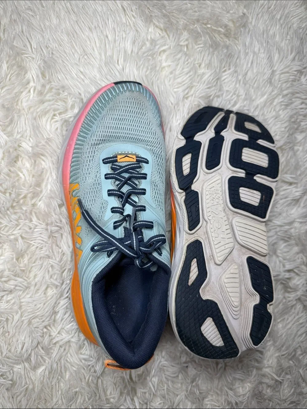 Hoka One One Women's Light Blue with Orange & Pink Running Shoes